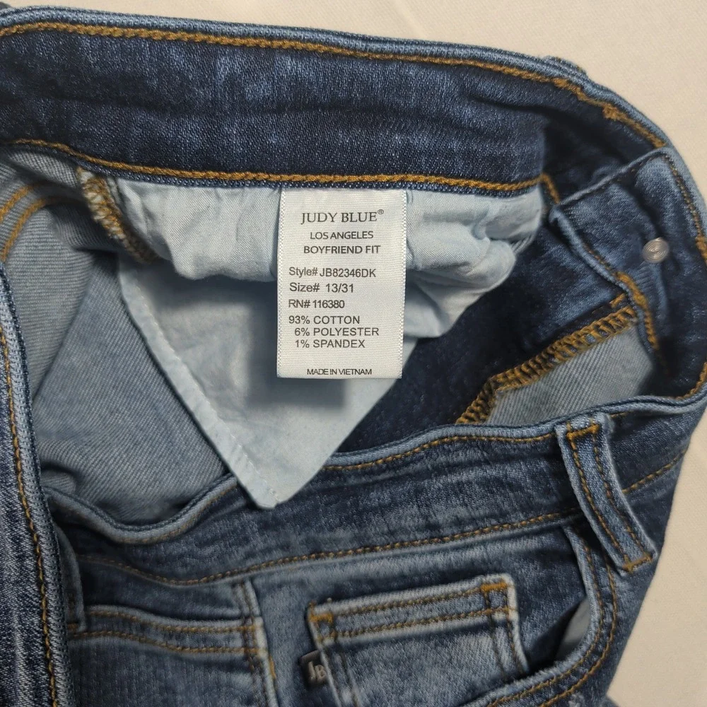 Judy Blue Jeans Womens 13/31 Blue Boyfriend Fit JB82346DK Stretch Medium Wash